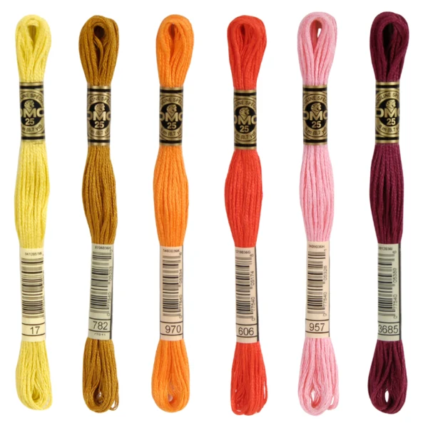 DMC Mouliné Spécial 25 Broderigarn, Ensfarvet, Røde/Gule/Orange nuancer